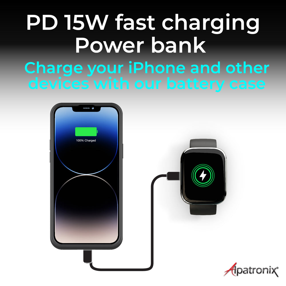 BX15W Slim iPhone 15/15 Pro Battery Case - Wireless Charging Output , Black