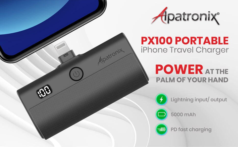Alpatronix Small Portable Charger for iPhone 5000mAh Travel Battery Power Bank Compatible with All iPhones, AirPods, and iPads with Hard-Shell Travel Case- PX100